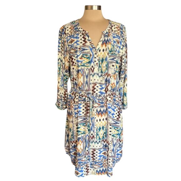 Ariat Pullover Shirt Dress Western Aztec Print Sz XXL Split V-neck Tie Waist - Picture 1 of 10